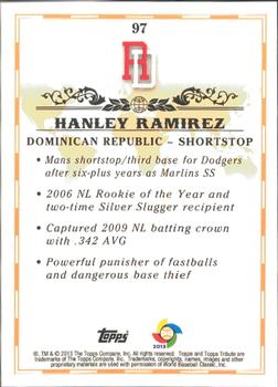 2013 Topps Tribute WBC #97 Hanley Ramirez Back