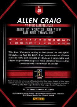 2013 Pinnacle #40 Allen Craig Back