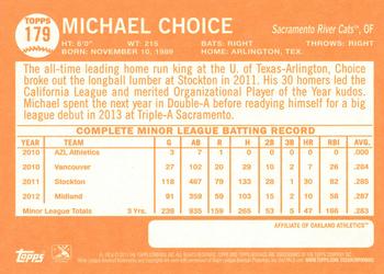 2013 Topps Heritage Minor League #179 Michael Choice Back