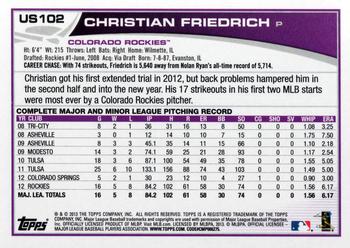 2013 Topps Update #US102 Christian Friedrich Back