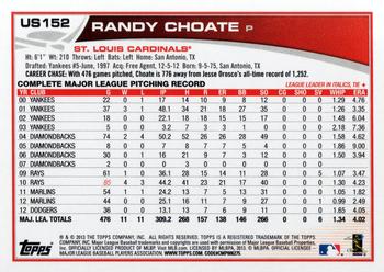 2013 Topps Update #US152 Randy Choate Back