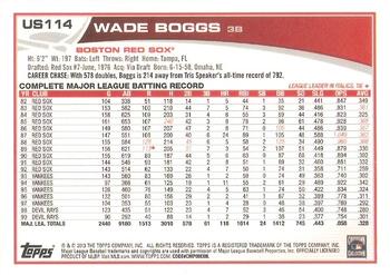 2013 Topps Update #US114 Wade Boggs Back