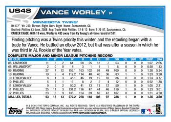 2013 Topps Update #US48 Vance Worley Back
