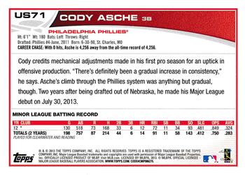 2013 Topps Update #US71 Cody Asche Back