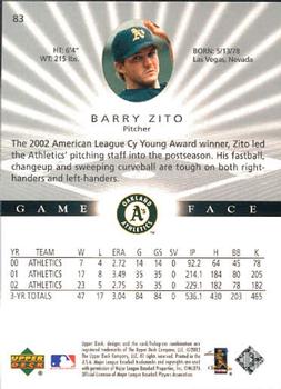 2003 Upper Deck Game Face #83 Barry Zito Back