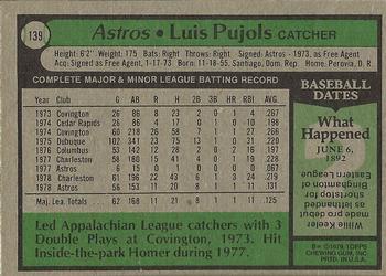 1979 Topps #139 Luis Pujols Back