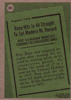 1979 Topps #204 Pete Rose Back