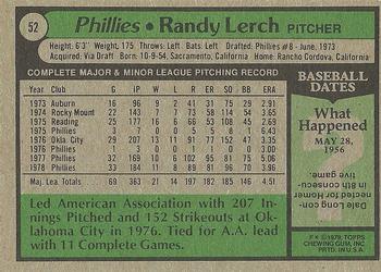 1979 Topps #52 Randy Lerch Back