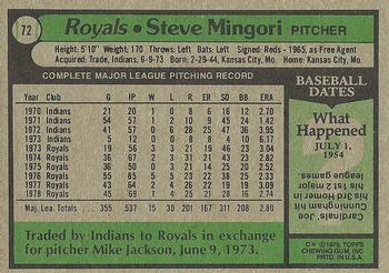 1979 Topps #72 Steve Mingori Back