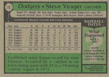 1979 Topps #75 Steve Yeager Back