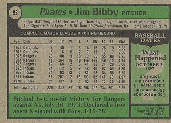 1979 Topps #92 Jim Bibby Back
