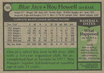 1979 Topps #101 Roy Howell Back