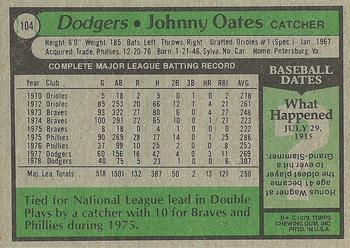 1979 Topps #104 Johnny Oates Back