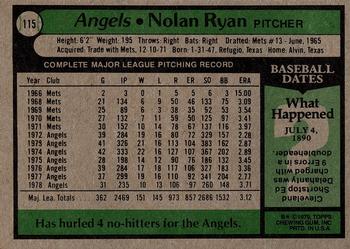 1979 Topps #115 Nolan Ryan Back