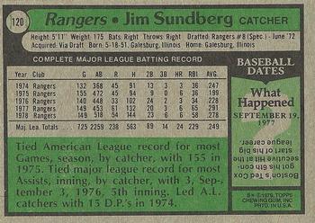 1979 Topps #120 Jim Sundberg Back