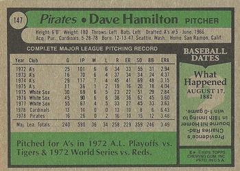 1979 Topps #147 Dave Hamilton Back