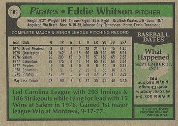 1979 Topps #189 Eddie Whitson Back