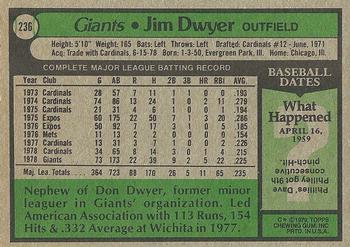 1979 Topps #236 Jim Dwyer Back