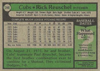 1979 Topps #240 Rick Reuschel Back