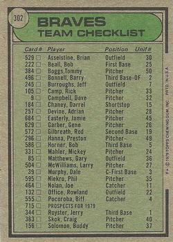 1979 Topps #302 Atlanta Braves / Bobby Cox Back