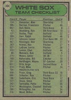 1979 Topps #404 Chicago White Sox / Don Kessinger Back