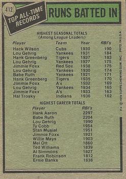 1979 Topps #412 All-Time Record Holders: RBI (Hack Wilson / Hank Aaron) Back