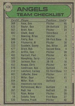 1979 Topps #424 California Angels / Jim Fregosi Back