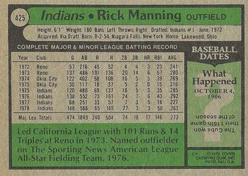 1979 Topps #425 Rick Manning Back