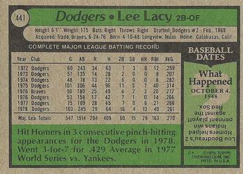 1979 Topps #441 Lee Lacy Back
