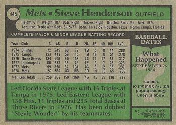 1979 Topps #445 Steve Henderson Back