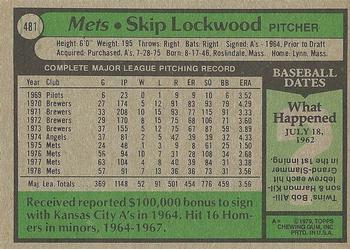 1979 Topps #481 Skip Lockwood Back