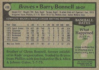 1979 Topps #496 Barry Bonnell Back