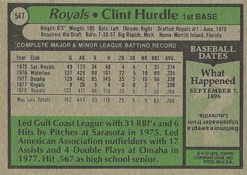 1979 Topps #547 Clint Hurdle Back