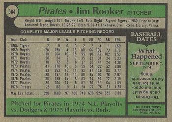 1979 Topps #584 Jim Rooker Back