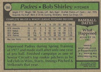 1979 Topps #594 Bob Shirley Back