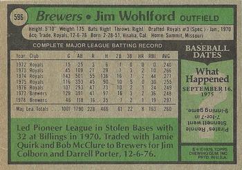 1979 Topps #596 Jim Wohlford Back