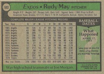 1979 Topps #603 Rudy May Back