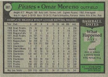 1979 Topps #607 Omar Moreno Back