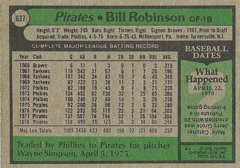 1979 Topps #637 Bill Robinson Back