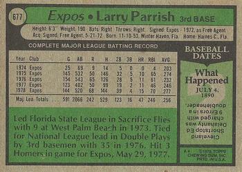 1979 Topps #677 Larry Parrish Back