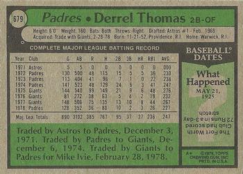 1979 Topps #679 Derrel Thomas Back