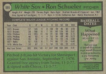 1979 Topps #686 Ron Schueler Back