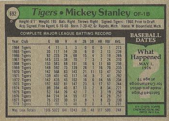 1979 Topps #692 Mickey Stanley Back