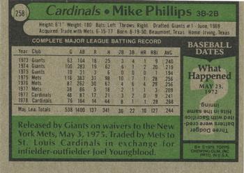 1979 Topps #258 Mike Phillips Back