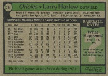 1979 Topps #314 Larry Harlow Back