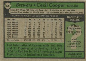 1979 Topps #325 Cecil Cooper Back