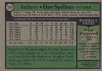 1979 Topps #359 Dan Spillner Back