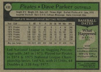 1979 Topps #430 Dave Parker Back