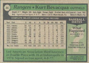 1979 Topps #44 Kurt Bevacqua Back