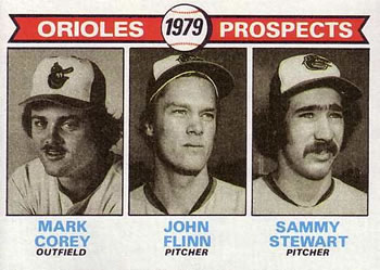 1979 Topps #701 Orioles 1979 Prospects (Mark Corey / John Flinn / Sammy Stewart) Front